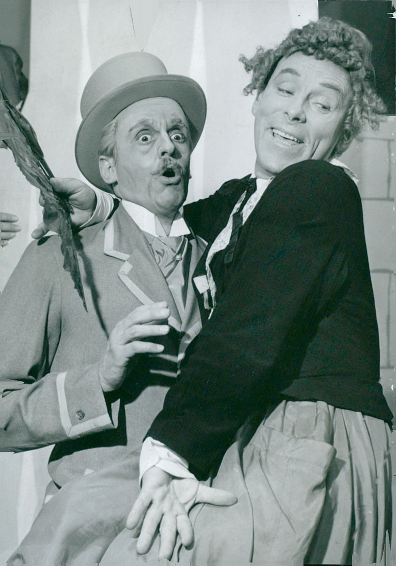 Blomgren and Nils Poppe in the music version of "Here dances Charley's aunt" - Vintage Photograph