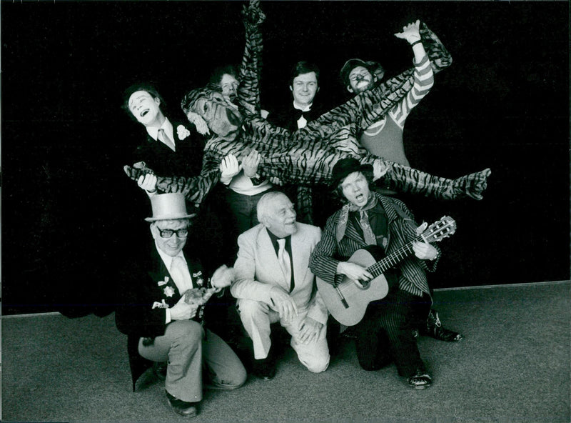 Clowns wearing a "tiger lion". - Vintage Photograph