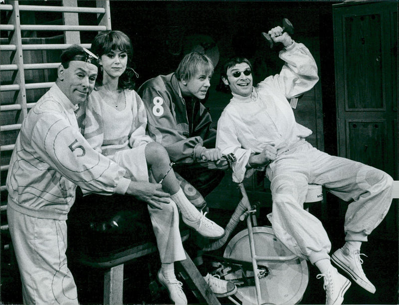 Nils Poppe, Lena SÃ¶derblom, Arne Strand and Bengt Virdestam in "Sprutt" at the Stockholm City Theater - Vintage Photograph