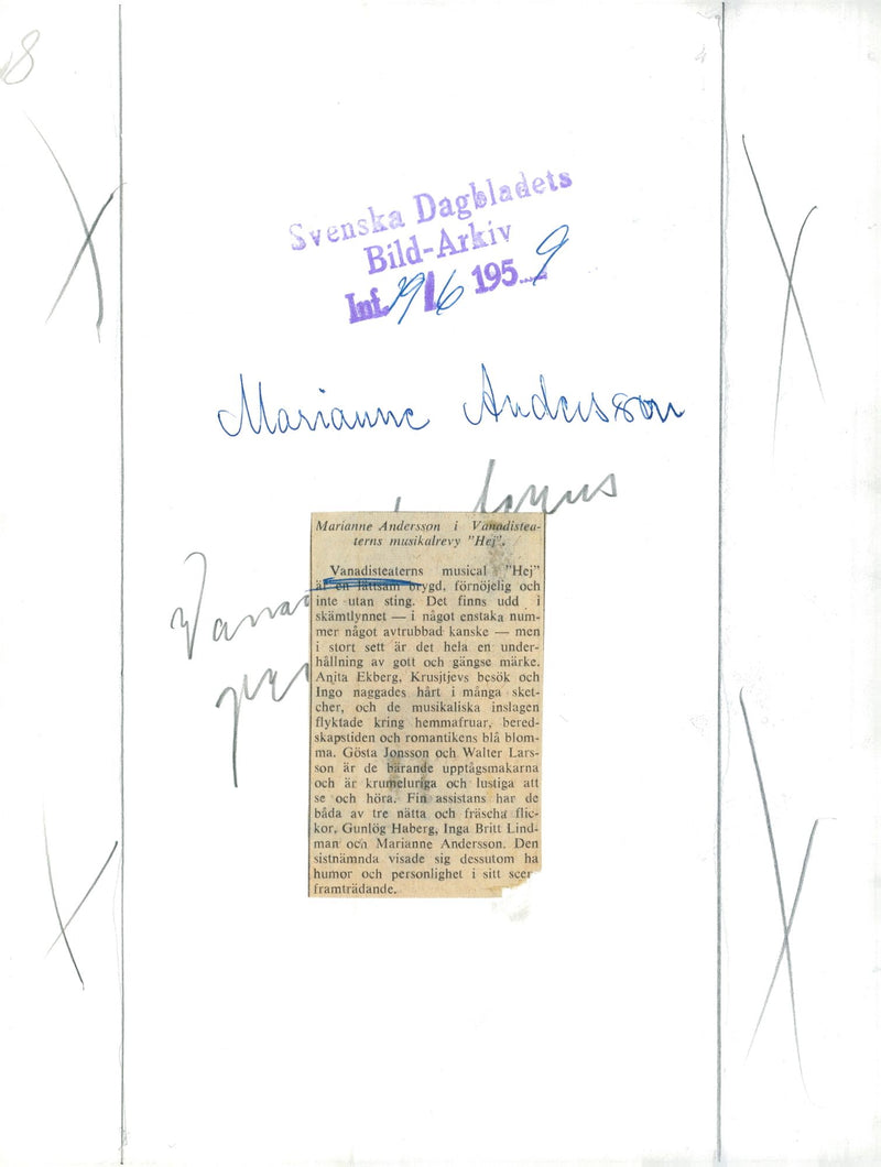 Marianne Andersson in the Vanadisteater's musicalrevy "Hello". - Vintage Photograph