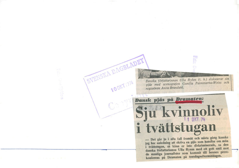 Danish writer Ulla Ryhm discusses her play with Gunilla Palmstierna-Weiss and Anita Brundahl - Vintage Photograph