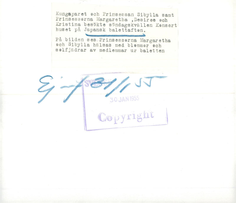 Princess Margaretha and Sibylla are greeted with flowers and solos of members from the Japanese ballet at the Concert Hall - Vintage Photograph