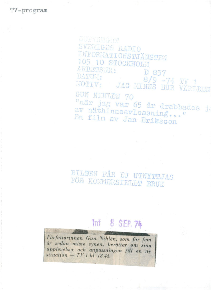 STAPI BILOEN SIGHT HER HOT FIVE ADAPTATION AND WRITER YEARS ERIKSSON FILM - Vintage Photograph