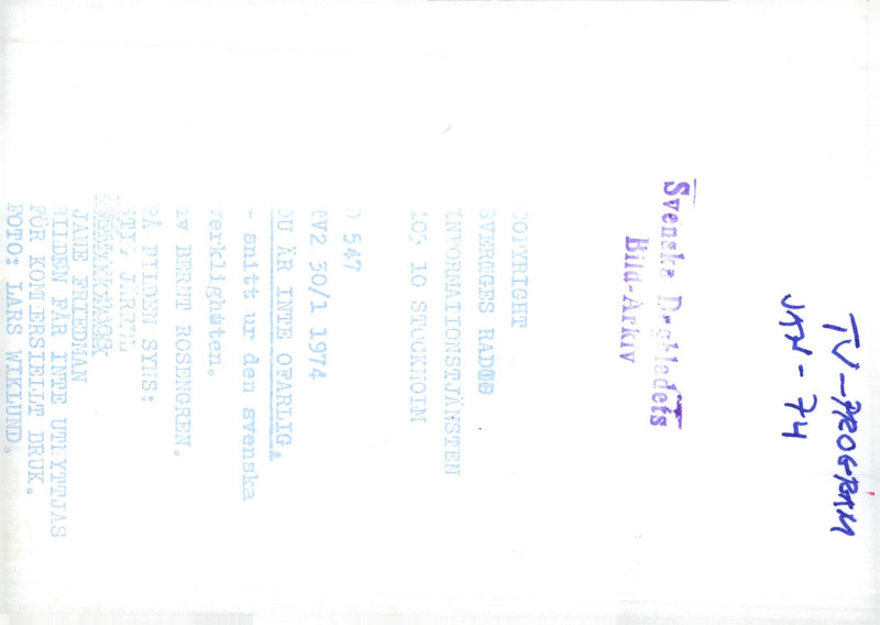 1974 SWEDEN YOU SWEDISH RADOB ARE SERKLIGDTEN BILD SYNS POET JOHN JAZZ - Vintage Photograph