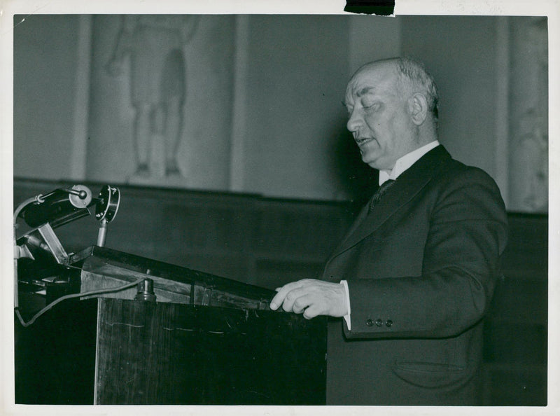 Prime Minister Per Albin Hansson speaks in the Concert Hall - Vintage Photograph