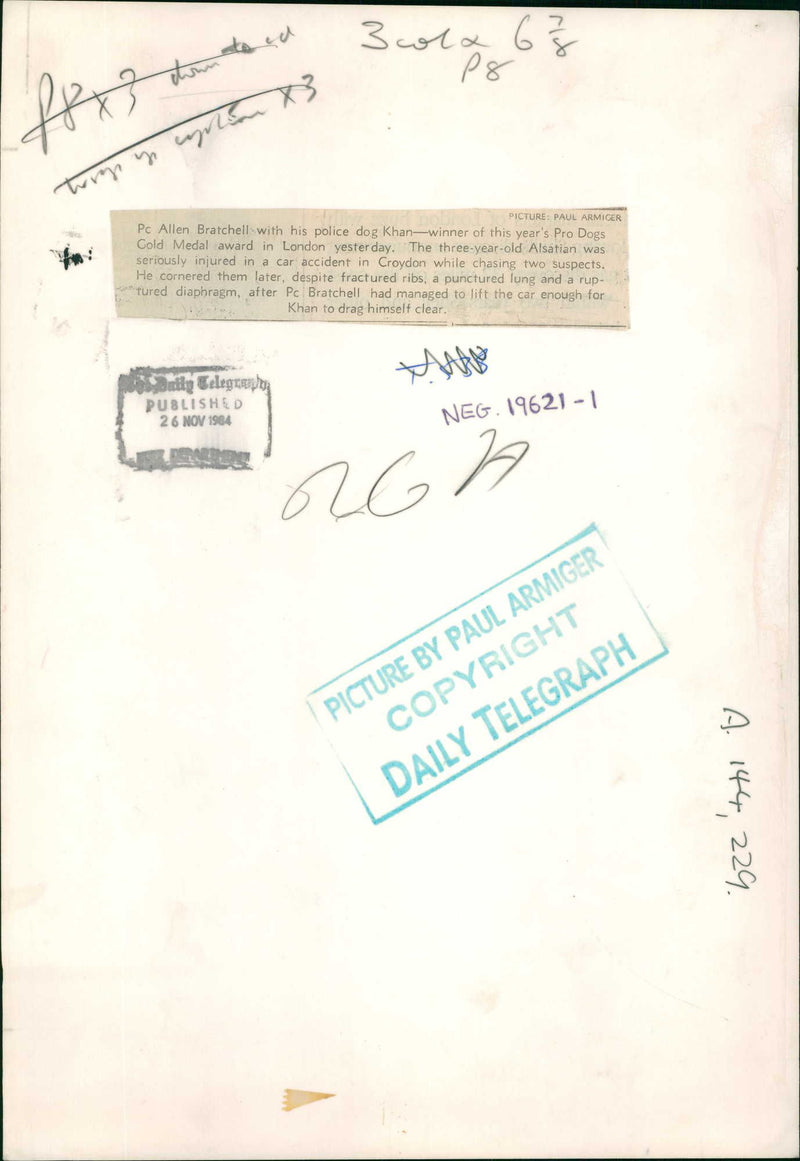 P.C Allen Bratchell with his police Dog khan. - Vintage Photograph