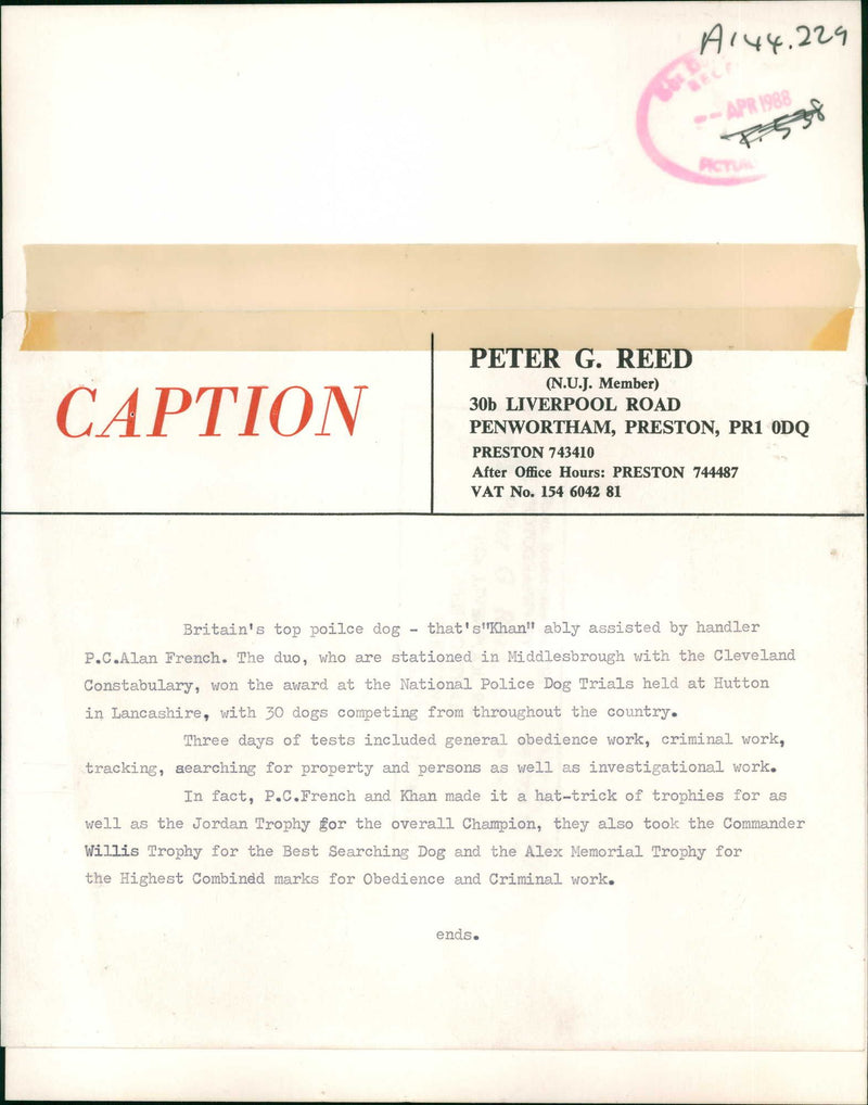 P.C Alan French with his dog. - Vintage Photograph