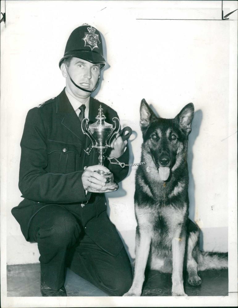 P.C Terence Smith with Arnold the police dogs. - Vintage Photograph