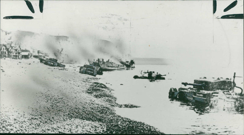 Prisoner after the raid being marched knocked out tanks. - Vintage Photograph