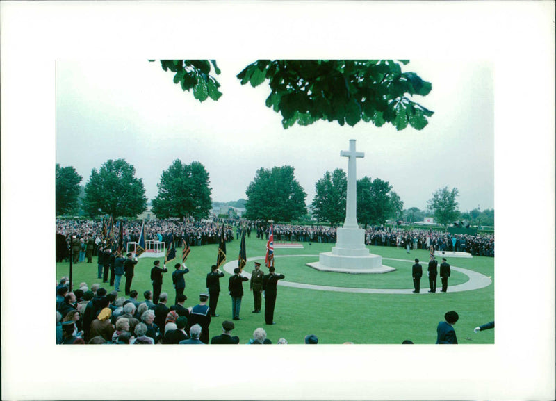 The scene at bayeux cemetary as the veterans await the arrival of the queen pres mitterand. - Vintage Photograph