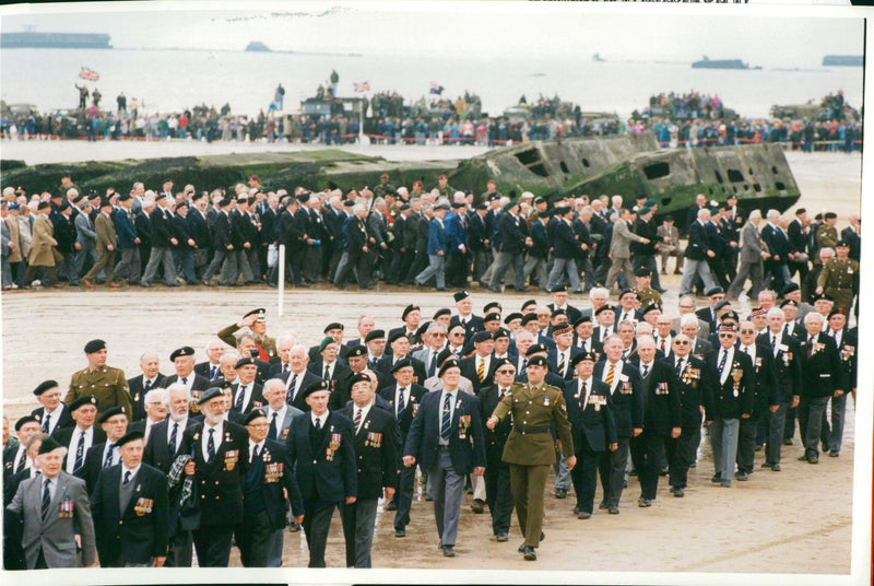 d day march past by veterans - Vintage Photograph