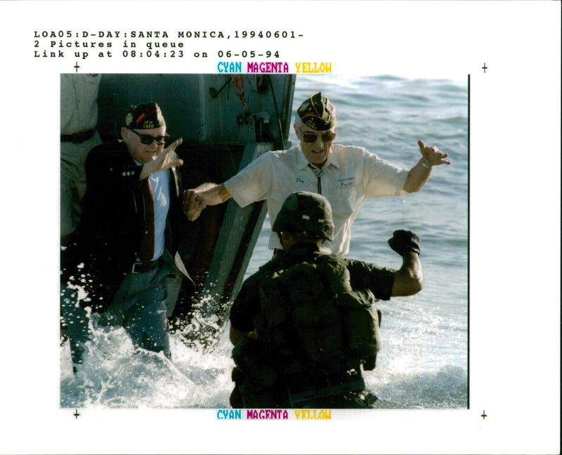two veterance jump into the water - Vintage Photograph