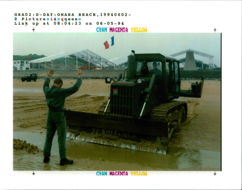 french soldier lay down a prefabricated roadway - Vintage Photograph