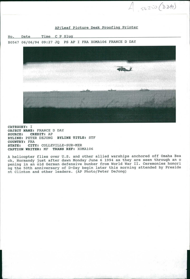helicopter flies over usa and other allied warships - Vintage Photograph