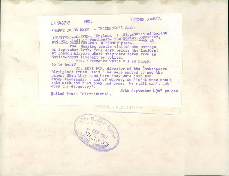 Dr. Vladimir Tkachenko and Galina's signatures. - Vintage Photograph