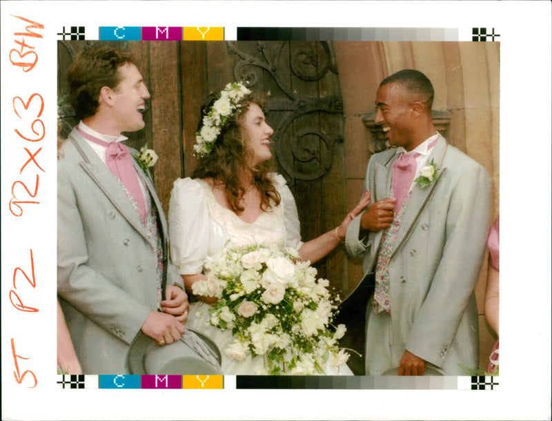 Colin Jackson in chat with a married couple - Vintage Photograph