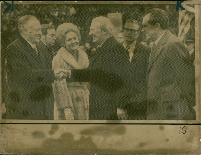 Edward Heath and President Nixon with his wife - Vintage Photograph
