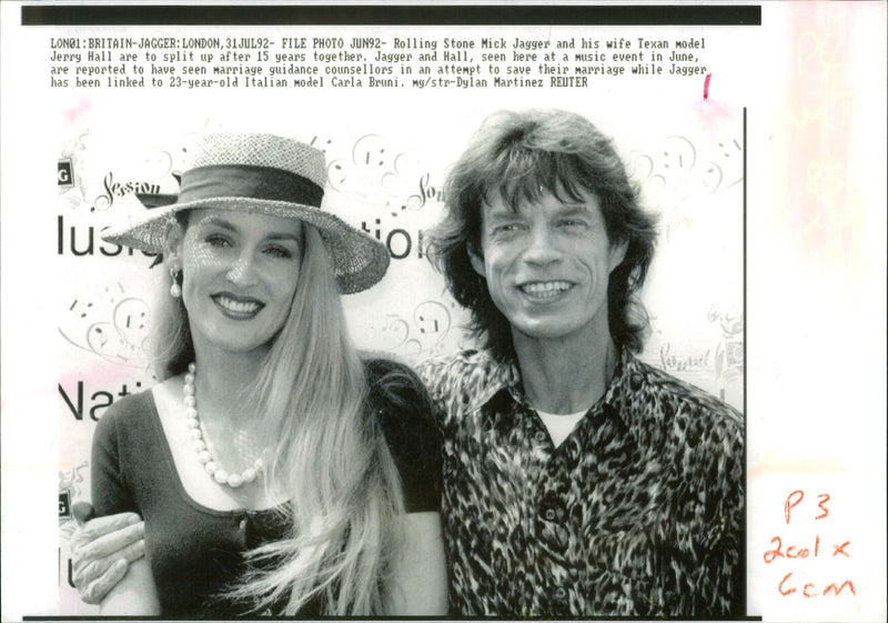 Mick Jagger and his wife Jerry Hall. - Vintage Photograph