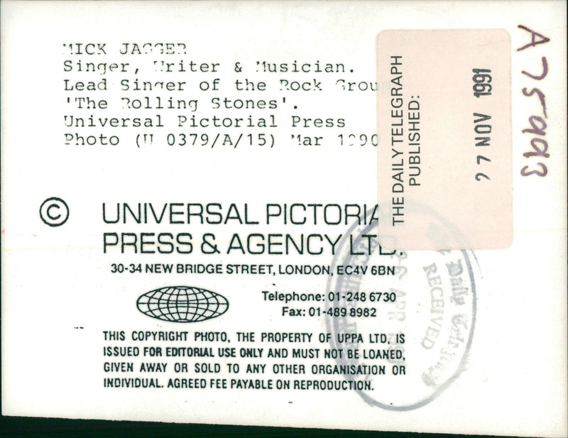 Mick Jagger. - Vintage Photograph