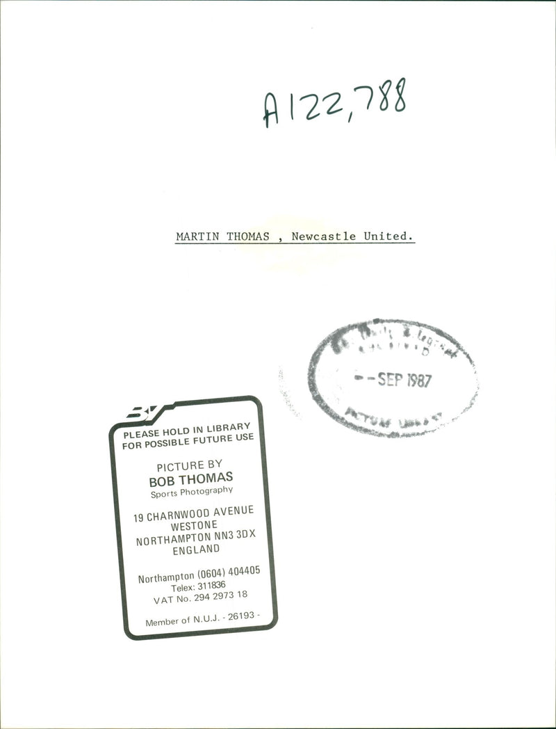 Thomas Martin (musician). - Vintage Photograph