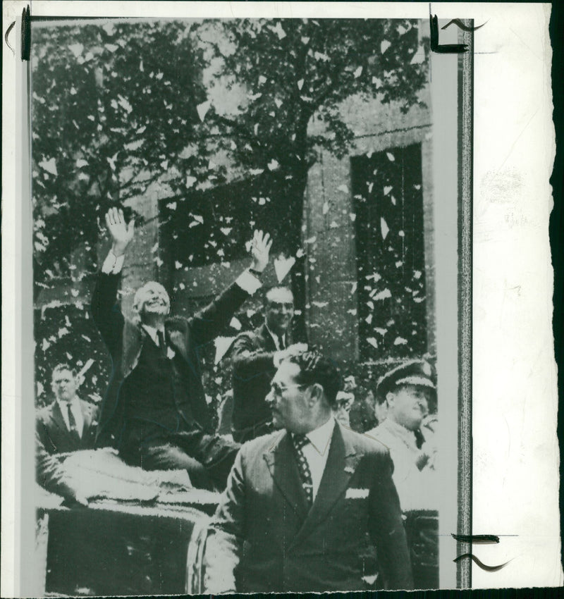 President Eisenhower raising his arms - Vintage Photograph