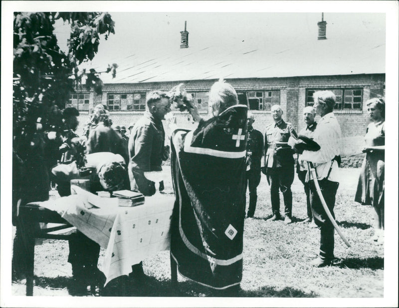 A priest and some soldier. - Vintage Photograph