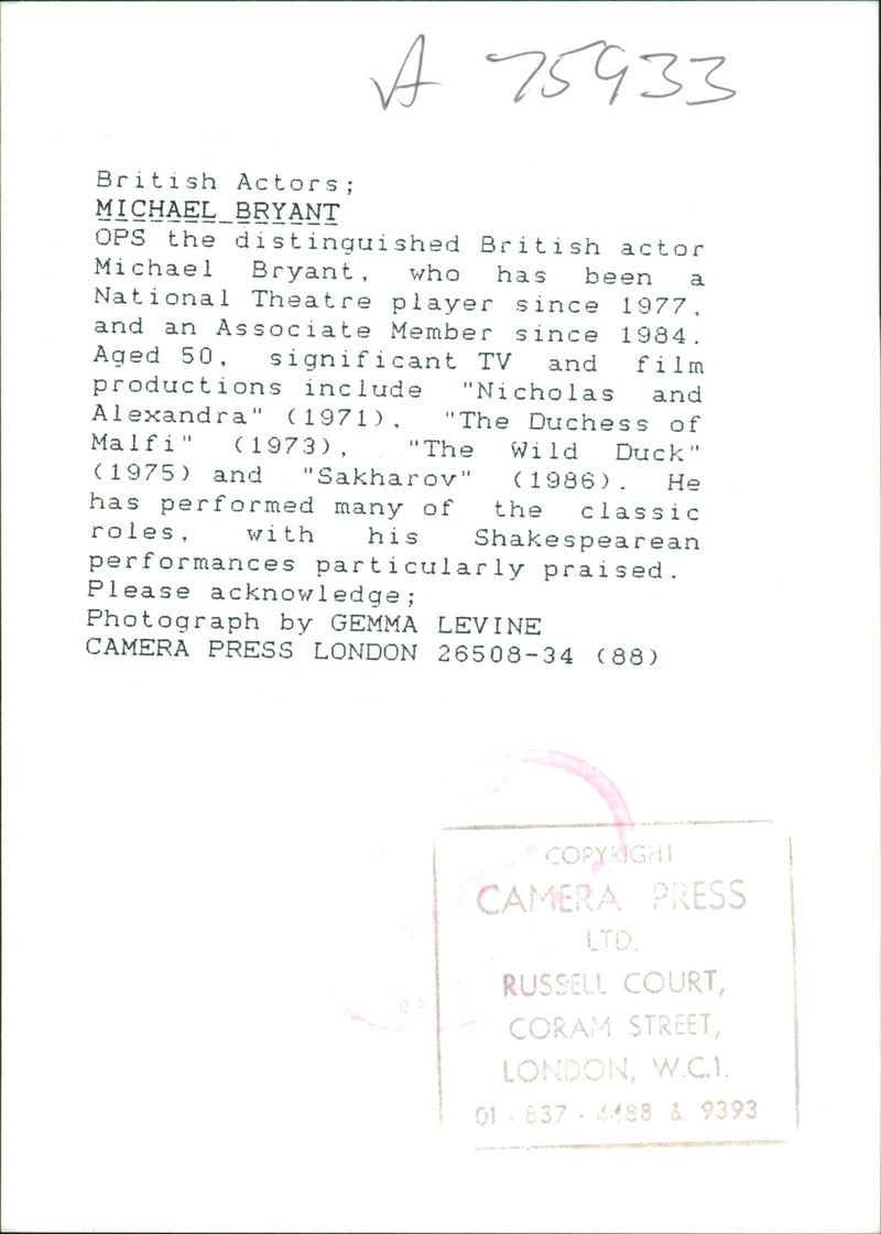 Michael Bryant. - Vintage Photograph