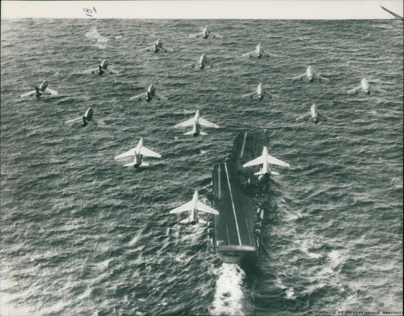 Fighter jets & Aircraft carrier, Foch - Vintage Photograph