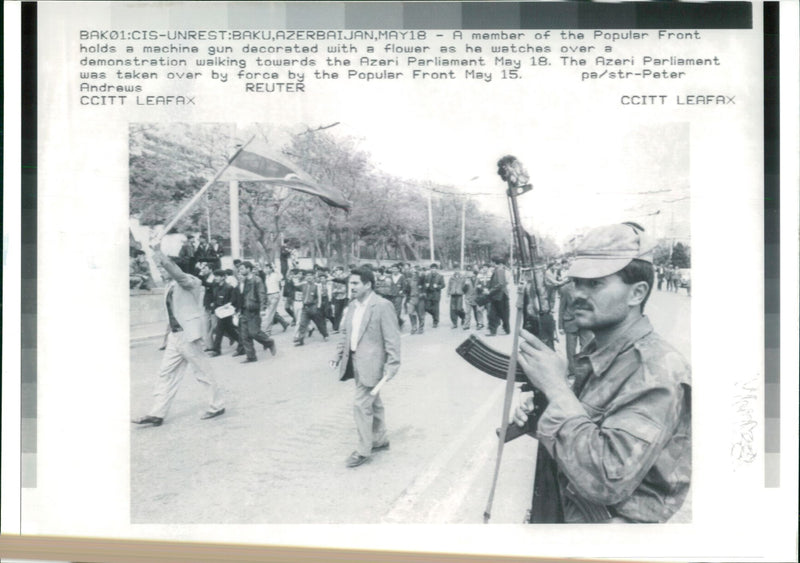 AzerbaijanâRussia relations:a member of the popular front holds a machine gun - Vintage Photograph