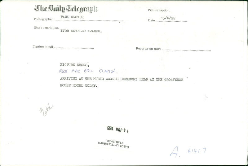 Eric Clapton - Vintage Photograph