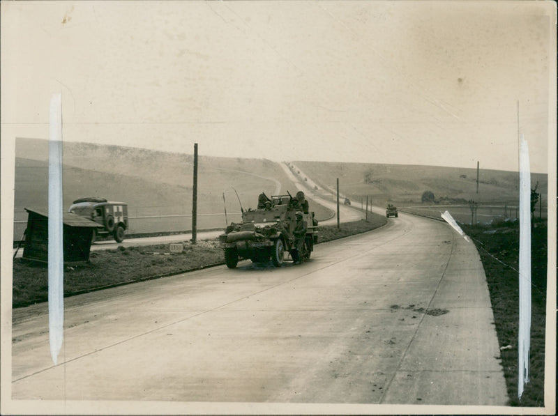 Allies move up along the autobahn highway. - Vintage Photograph