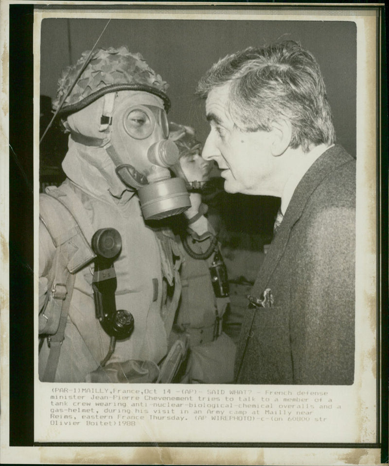 Jean-Pierre ChevÃ¨nement and member of a tank crew - Vintage Photograph