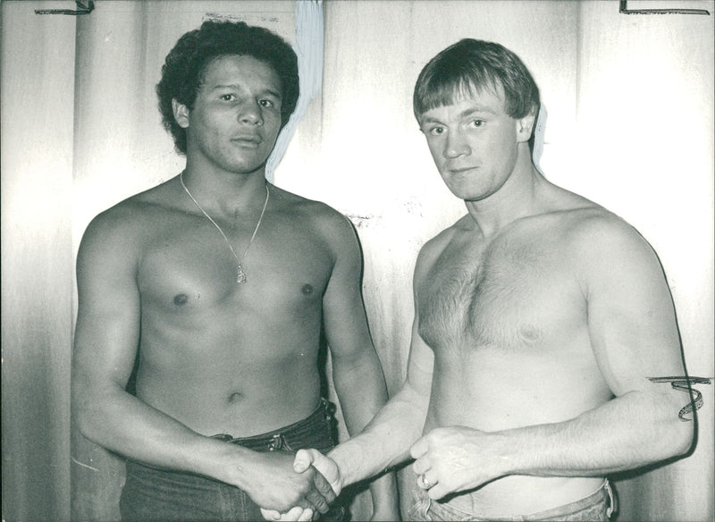 Boxer Tony Sibson (r) with Manuel Jiminez during weigh in - Vintage Photograph