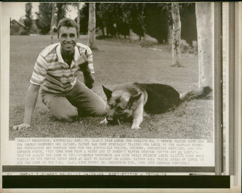 Tennis Player Ivan Lendl with his dog Caydon - Vintage Photograph