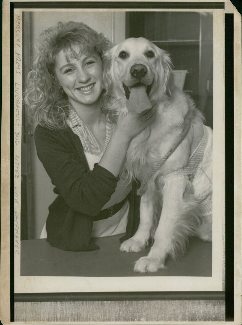 Woman beside the dog. - Vintage Photograph