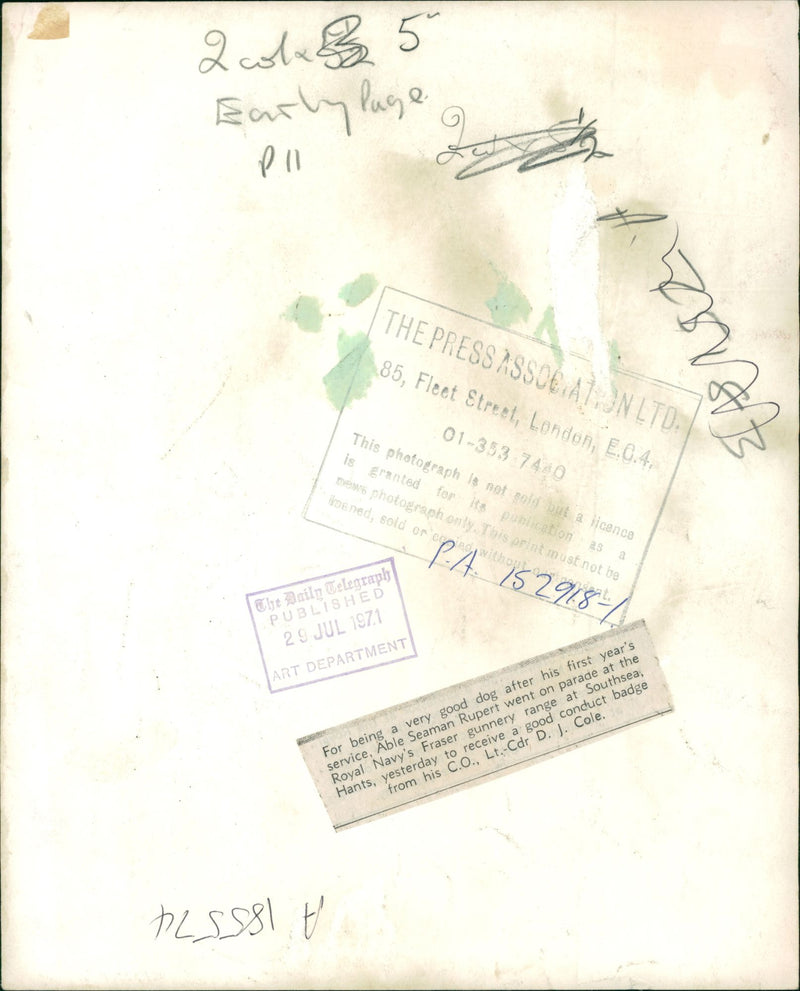 Able Seaman Rupert with his C.O Lt.-Cdr D.J. Cole. - Vintage Photograph