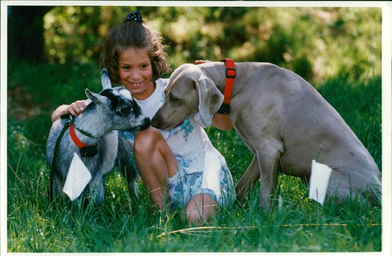 general dog with lucy rogers and the goat - Vintage Photograph