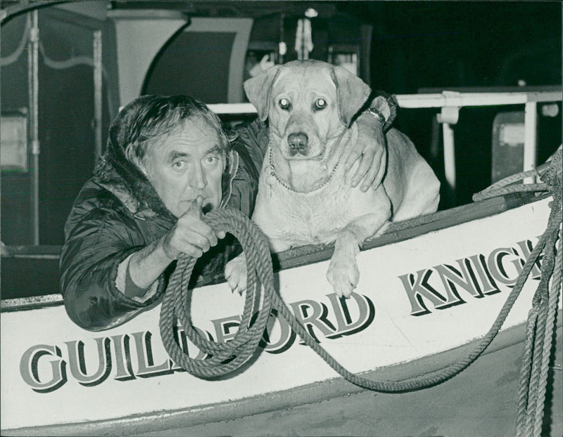 dog flood hero brutus with the captain - Vintage Photograph
