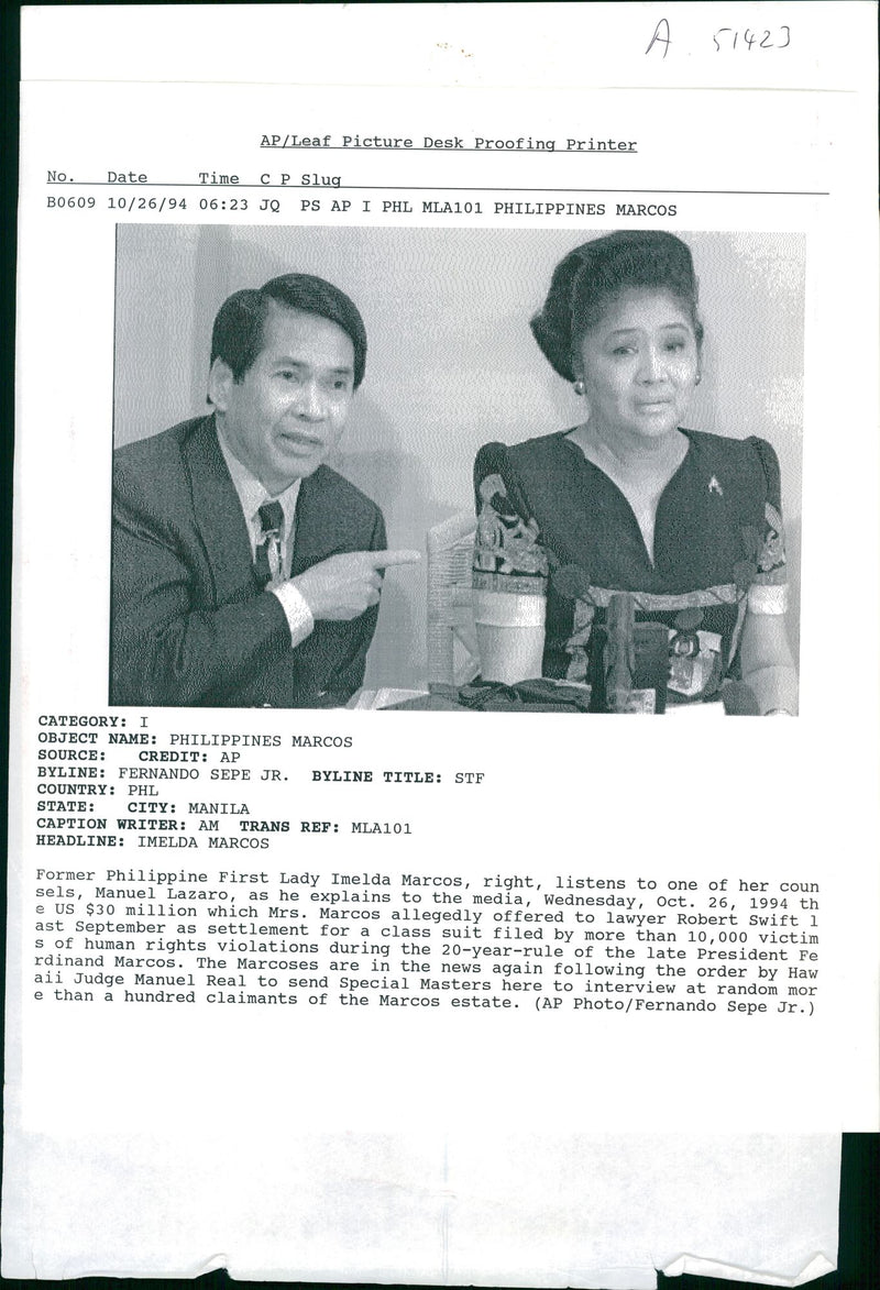 Imelda Marcos with manuel lazaro - Vintage Photograph