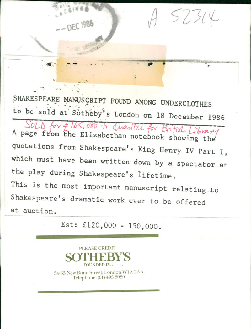 Shakespeare's Signature - Vintage Photograph