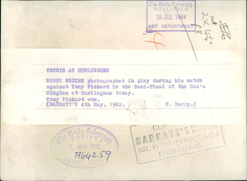 Roger Becker British tennis player. - Vintage Photograph