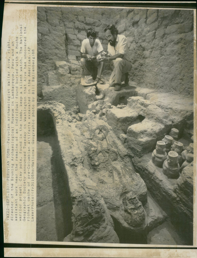 South America: Peru Archaeology Expedition: Walter Alva. - Vintage Photograph