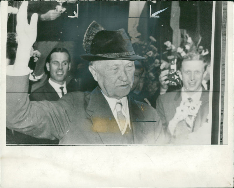 Chancellor Konrad Adenauer wearing a Bavarian hat - Vintage Photograph
