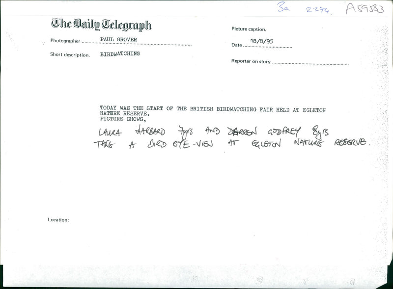 Birdwatchers take a bird-eye view at Egleton Nature Reserve - Vintage Photograph