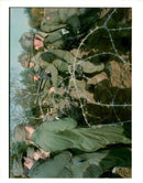 Canadian soldiers push barbed wire toward dutch soldiers who played role of rebbel foces. - Vintage Photograph