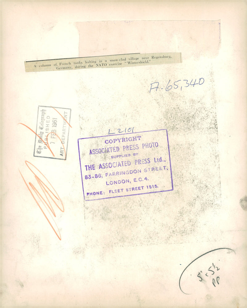 NATO,A column of french tanks. - Vintage Photograph