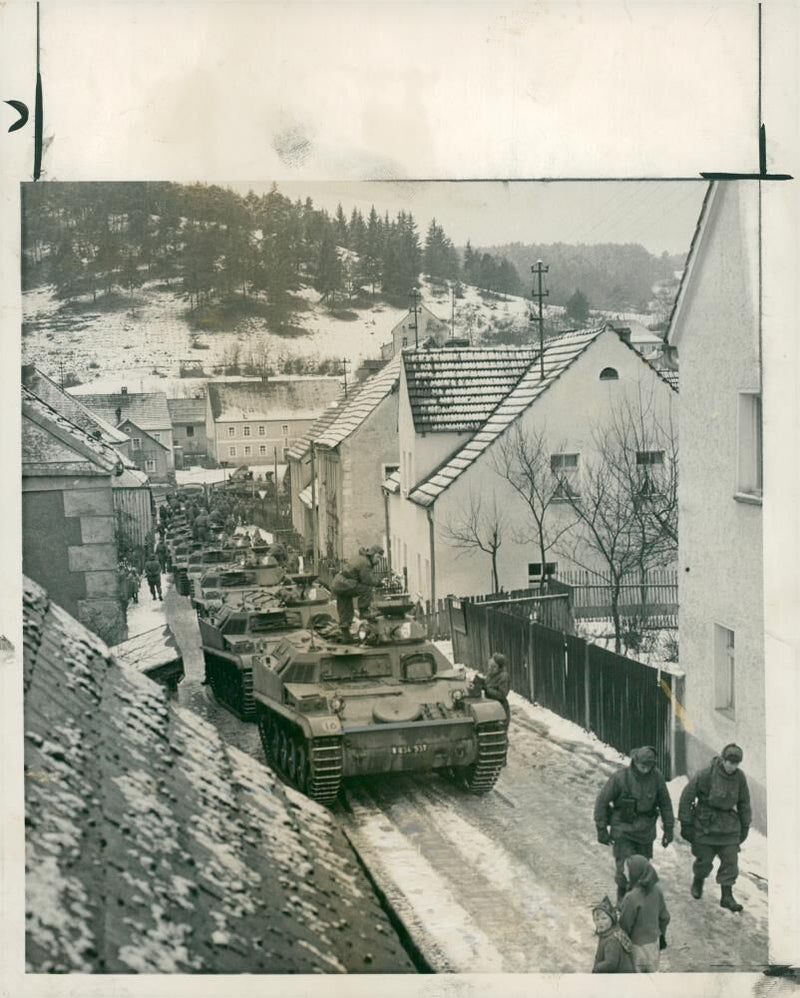 NATO,A column of french tanks. - Vintage Photograph