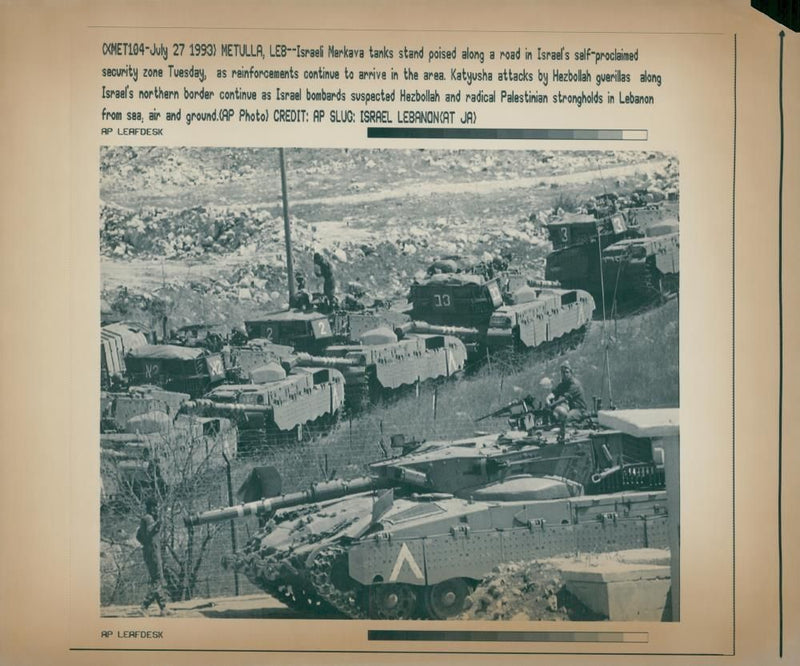 Israeli tanks poised along a road. - Vintage Photograph