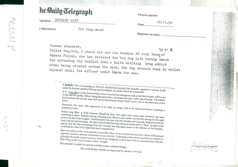 Police dogs max 4years old and hus handler pc gary. - Vintage Photograph