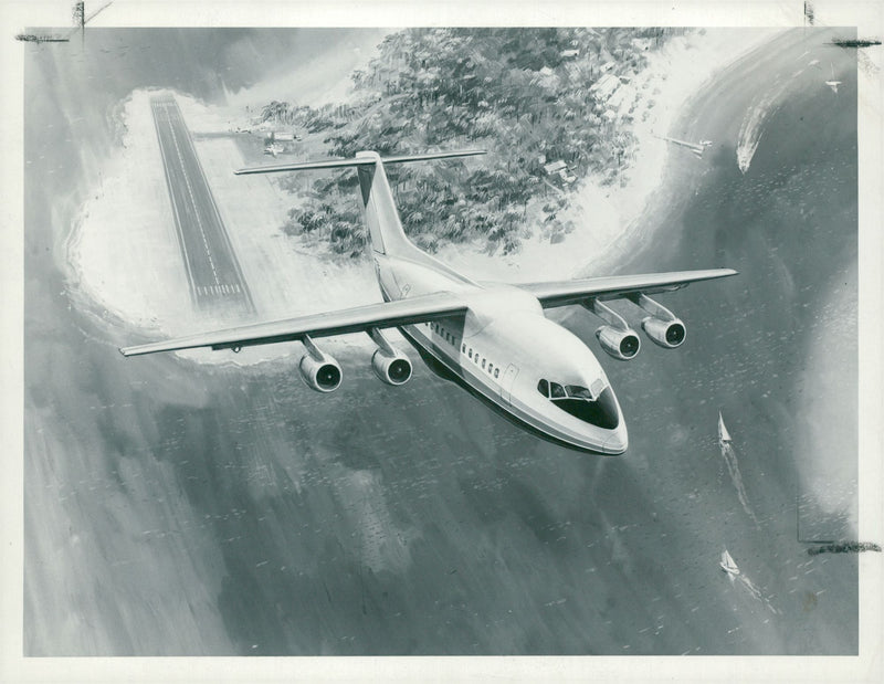 An artists drawing of the new british aerospace 146 mini airbus. - Vintage Photograph